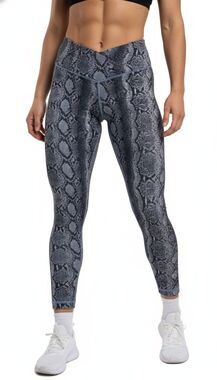 Victoria Secret Leggings On Point Blue Snake Skin Print Crossover Ankle Sz 10